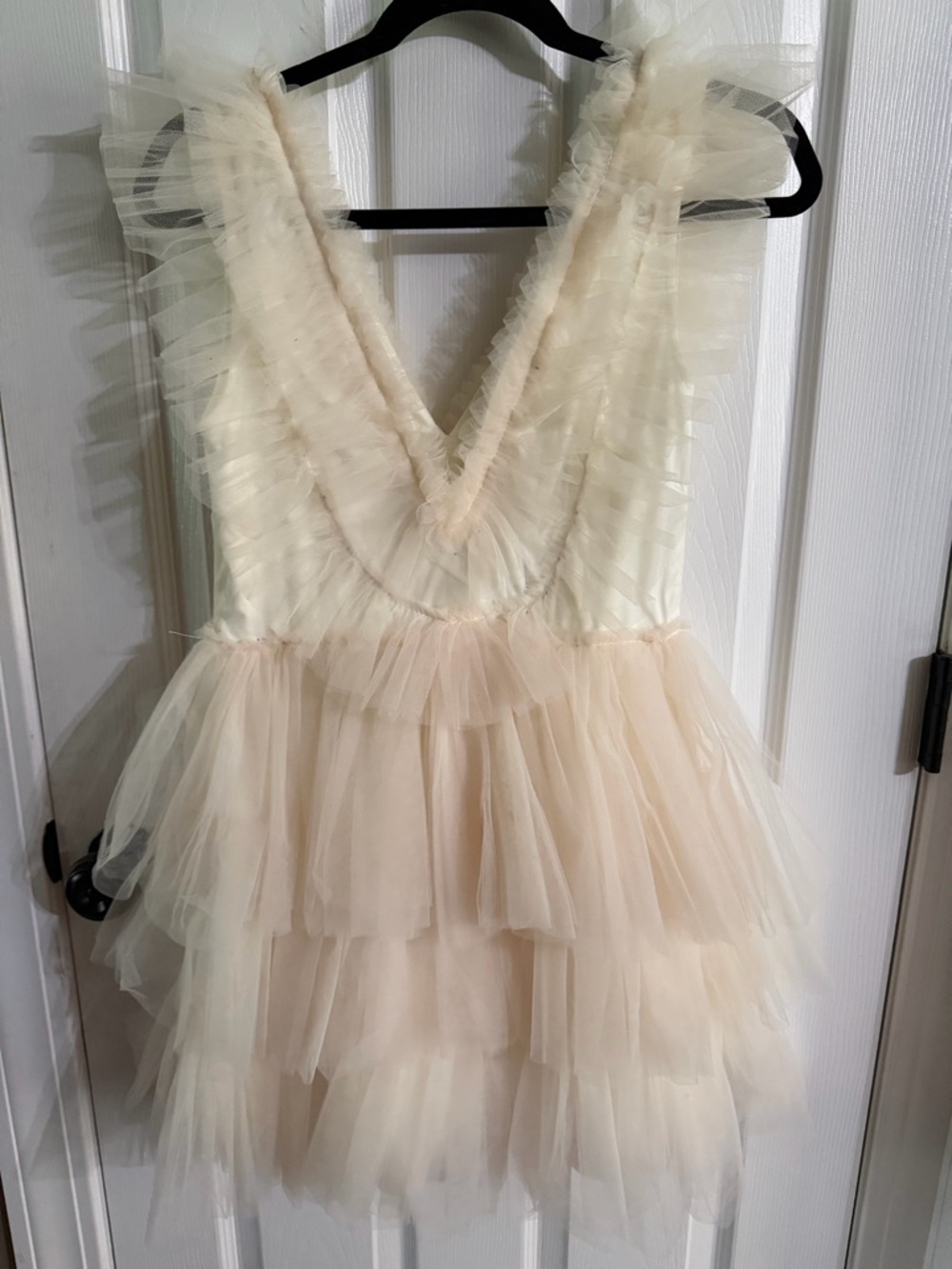 Ivory Tulle Tiered Mini Dress